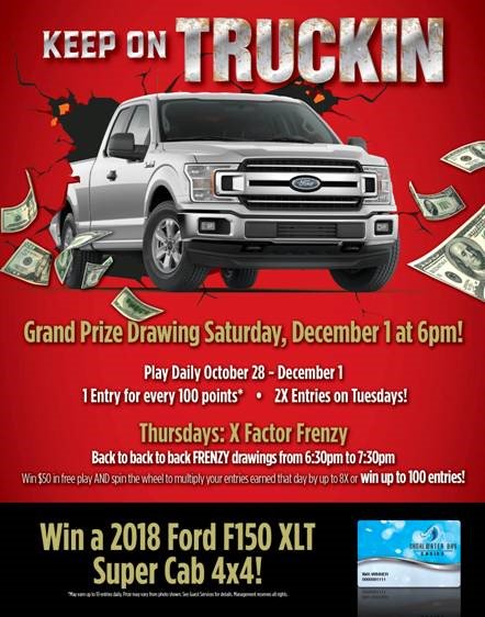 SWBCasino's tweet photo. WIN A BRAND NEW FORD F150 XLT 4WD!! Entries start Sunday, Oct. 28, 2018. #tokelandwa #truckgiveaway #slotgames #shoalwaterbay https://t.co/Ro3S77JO8j