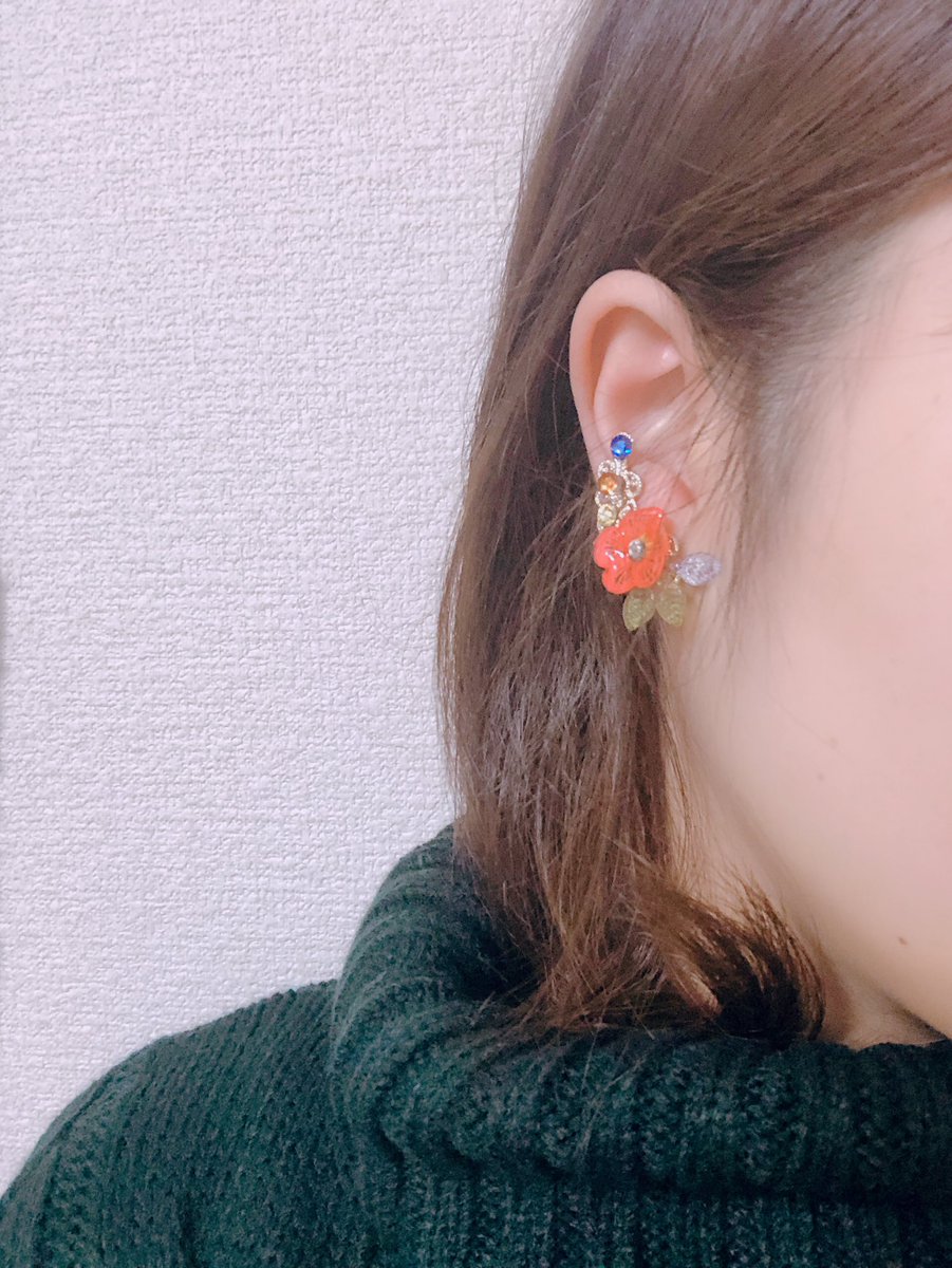 Cub Twitterissa 新作 ポピーの花 ピアス イヤーカフ ピンブローチ ポピー プラバン ハンドメイド 立体プラバン アクセサリー 花