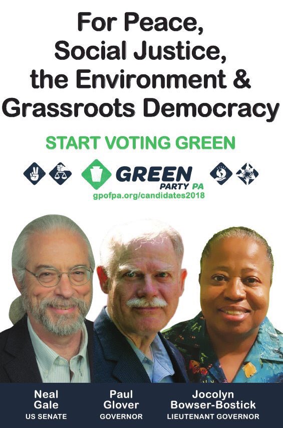 GreenPartyofPA's tweet photo. @indivisibleccpa @UnlessPA @metroecos @JocolynB @NealGale2018 @ChescoGreens @ChesCoDems @Iamfluid @BerksGasTruth @GreenPartyofPHL @GreenPartyUS @PASunrise @SDowningtown @sunrisemvmt @PADems Being better than Scott Wagner is not a high bar. We think our state can do better.
#GloverForGovernor #GaleForSenate https://t.co/lDjwqfRdJ8