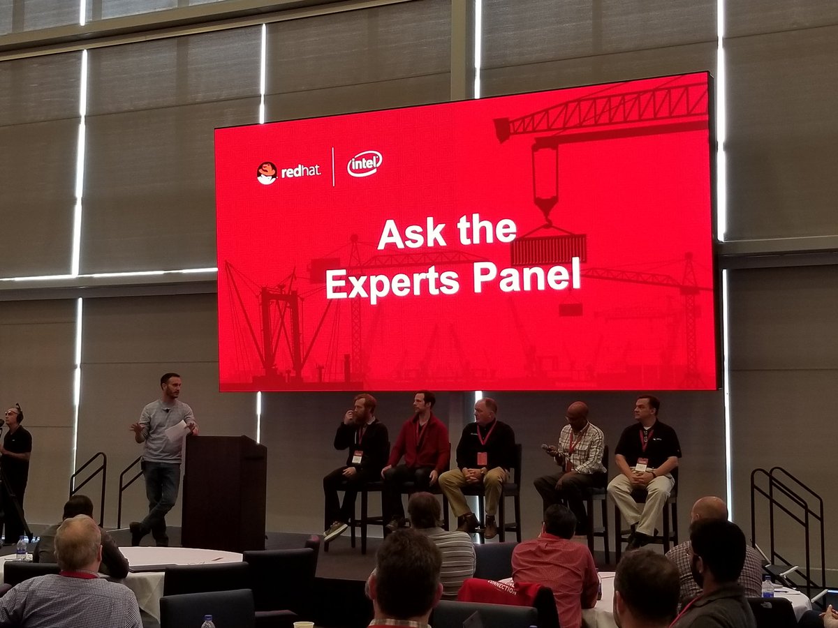 stacydoster's tweet image. Awesome expert panel to wrap things up at #RedHat #containerconnection #followedbyhappyhour