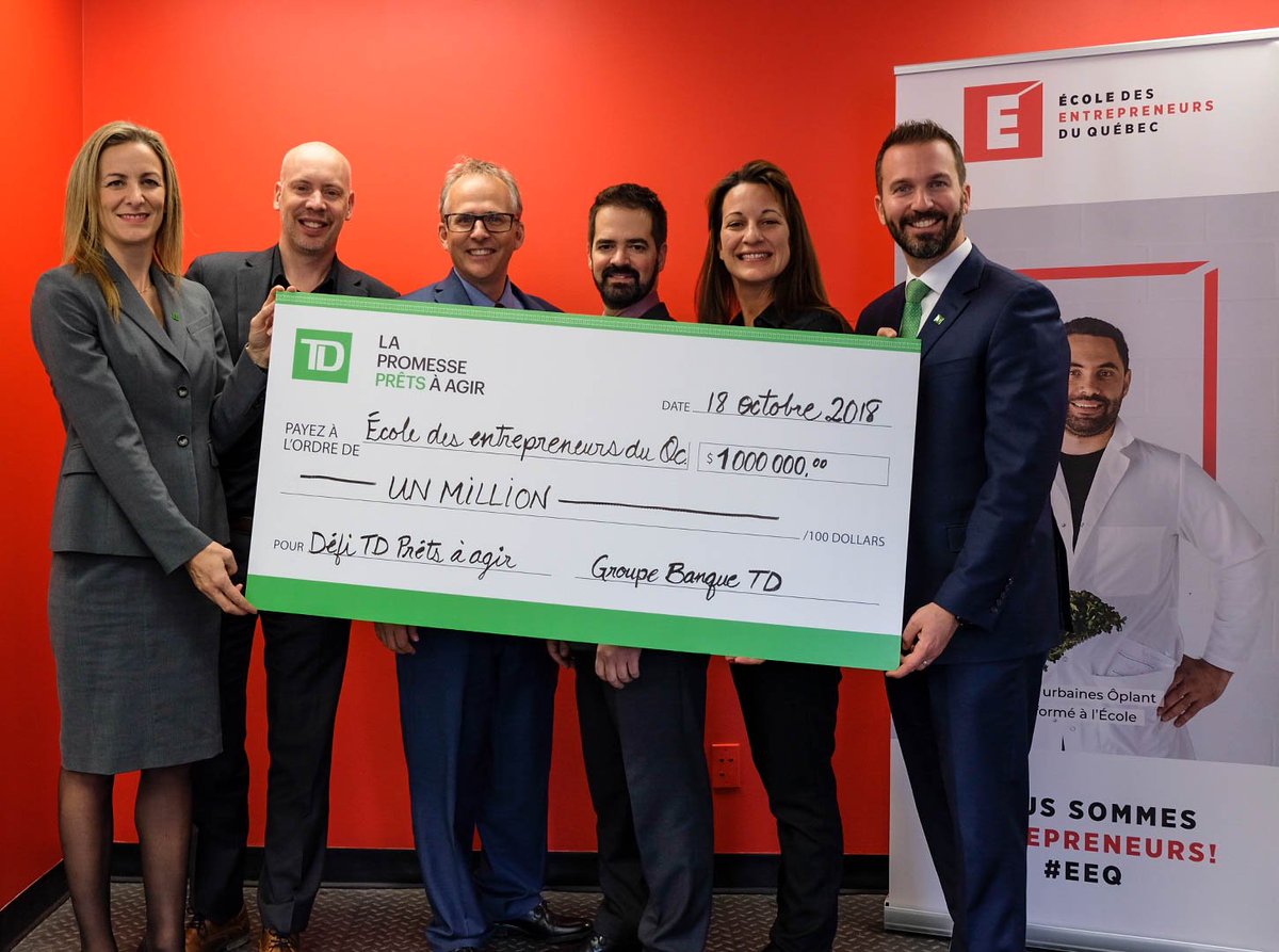 Très fier du beau travail d'équipe réalisé pour obtenir 1 000 000 $  dans le but de mieux former les entrepreneurs à la littératie financière.

223 projets déposés de partout en Amérique du Nord, 10 Gagnants dont l'EEQ. Le seul au Québec!

#TDreadychallenge #EEQ #entrepreneuriat