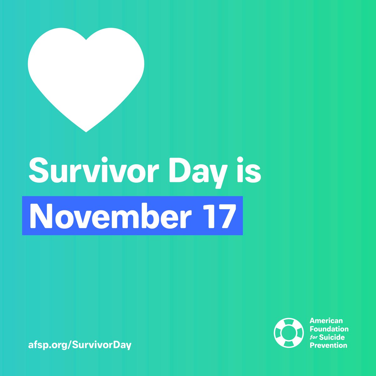 afspnational's tweet photo. Are you a suicide loss survivor? Join us in your local community on November 17, 2018 for International Survivors of Suicide Loss Day. #SurvivorDay is a day where suicide loss survivors around the world come together. Find an event near you: https://t.co/h1ZBUiFFsi https://t.co/qyx41BFsLq