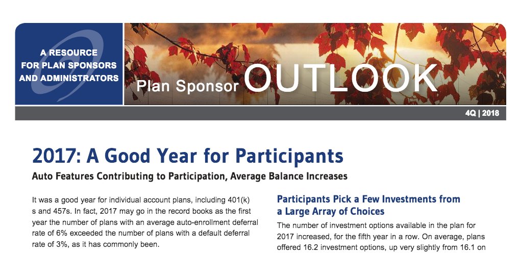 NOW AVAILABLE: 4th quarter installment of TRA's 2018 #PlanSponsorOutlook newsletter: tra401k.com/resource/newsl…. Read all about how #studentloan debt impacts #retirement savings, web resources for plan sponsors, quarterly compliance calendar and more! #TRAadvantage