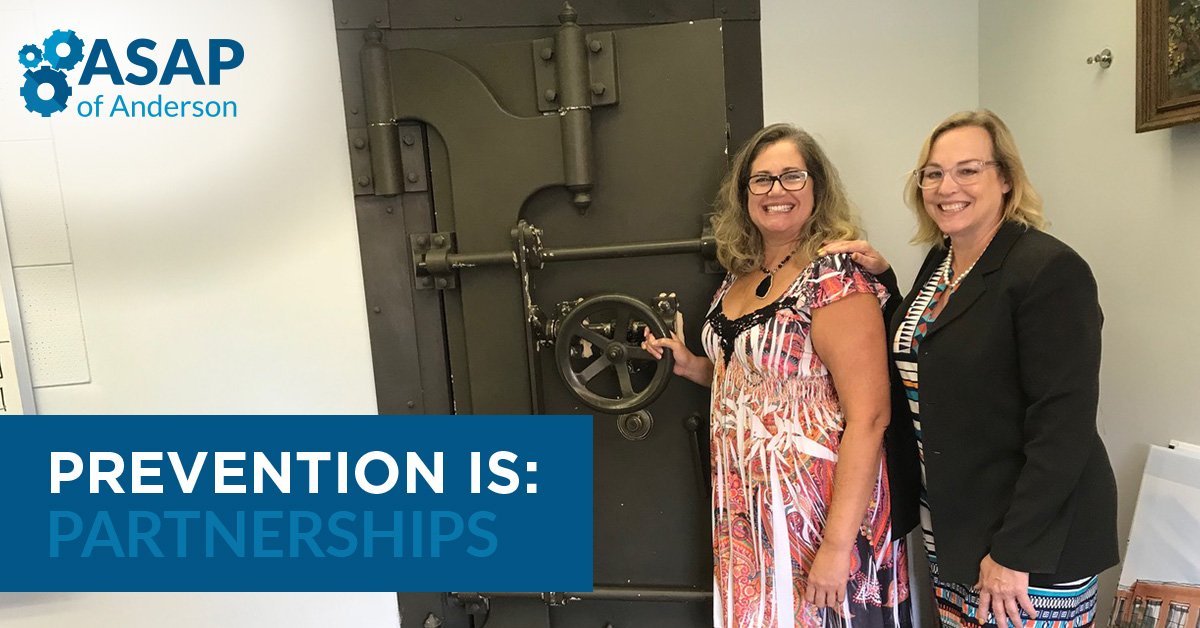 ASAPofAnderson's tweet photo. Prevention is...Partnerships. Thank you, Leslie England, Jennifer Walker, and TN Bank, for being valuable partners in prevention! They illustrate the impact of partnerships, a powerful tool in preventing substance misuse. #preventionworks #RedRibbonWeek #ASAPofAnderson #IAMONE https://t.co/H6K9rCF45g