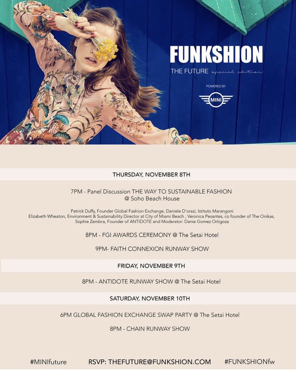 SAMSaysMiami's tweet photo. #SaveTheDate Nov 8-10 #Funkshion The Future Fashion Wk #MiniFuture @MINI #Miami #MiamiBeach https://t.co/EFPnjkeXmd