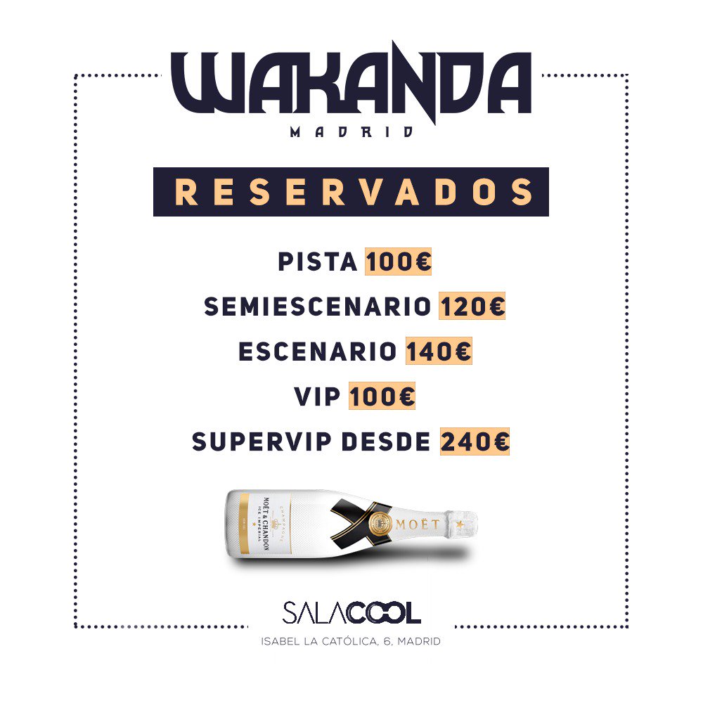 GothamRRPP's tweet photo. WAKANDA MADRID
Reservados pista/VIP 100€
Escenario 140€
Chicas entrada gratis
🚩Listas Sergio Izquierdo
📞648 851 031📞 https://t.co/00dMMWIcPF