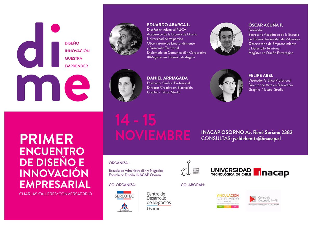 EncuentroDime's tweet photo. Ojo ya tenemos nuestro afiche de #Dime 14 y 15 de nov. En @OsornoInacap @InacapMyPE https://t.co/VHS6SYLt4G