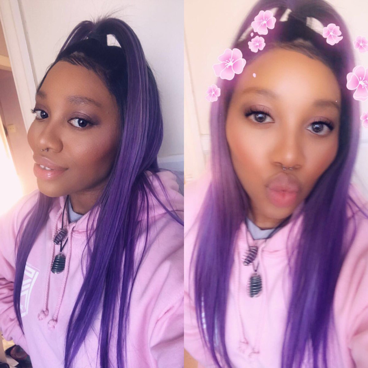DeelitefulC's tweet photo. Downtime😌my favourite wig of my collection from @Zeeellehair  hoodie from @sidemenclothing thought I’d break up the #psylocke😝I still have more pics to upload 🙈 #cosplayer #cosplayergirl #gamer #downtime #purplehair #hoodie #pink #sidemenclothing #septumpiercing  #loveyourself https://t.co/dsltwfJElf