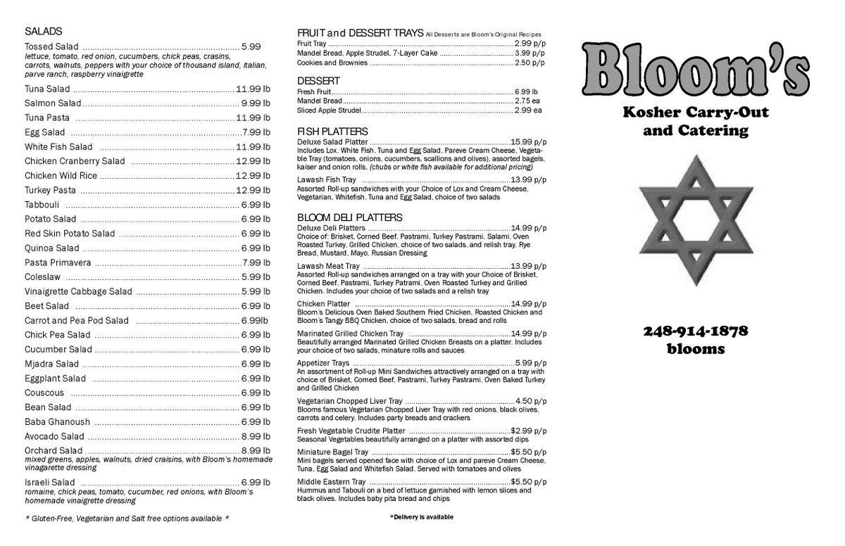 bloomskosher's tweet photo. Take a look at your menu and give us a call! #koshermeals #tradition https://t.co/LFdVP5nYOE