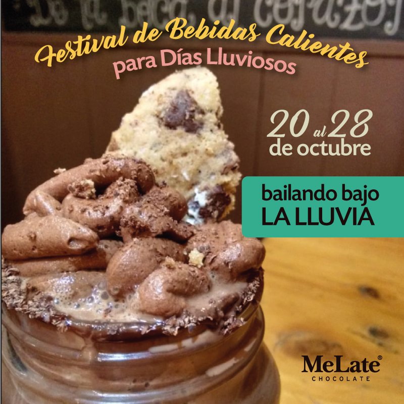 MeLateChocolate's tweet photo. Pronóstico del día lluvia, Chocolate y toneladas de Felicidad con nuestro Festival de Bebidas Calientes.
.
Antójate de: BAILANDO BAJO LA LLUVIA - Chocolate clásico 46 % cacao, Crema de whiskey, Crema chantilly de chocolate, Trozos de galleta 3 chocolates https://t.co/Q1S5COgEqo