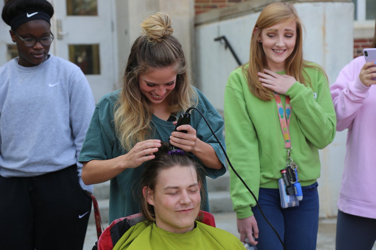 GaSouthwestern's tweet photo. This afternoon, @kappasig_gsw hosted their annual Shave2Save event. Each brother raised at least $75, with a minimum of $150 needed to keep their hair. All proceeds are being donated to Candice Hancock, an Americus local who is battling Stage 4 breast cancer. https://t.co/6wpPNTV130