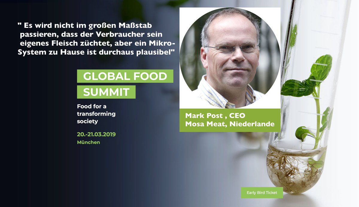 „Es wird nicht im großen Maßstab passieren, dass der Verbraucher sein eigenes Fleisch züchtet, aber ein Mikro-System zu Hause ist durchaus möglich“. 

Mark Post, CEO Mosa Meat, #Niederlanden bei uns im Interview 👇 im Newsletter des Global Food Summit: 

57768.seu1.cleverreach.com/m/7163484/