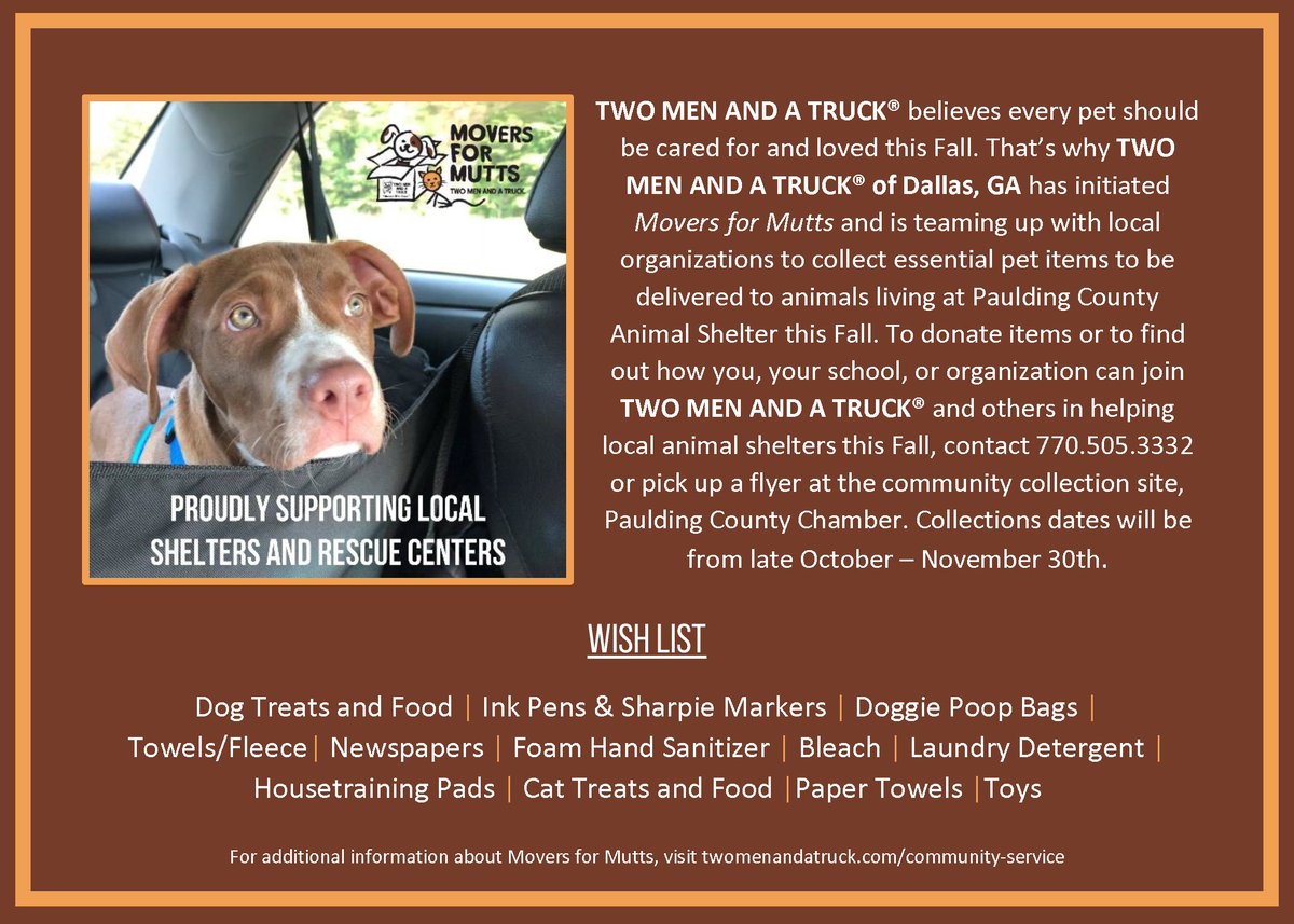 TMTDallas's tweet photo. We are excited to kick off our annual Movers for Mutts collection drive! Big thank you to our community partners, we could not do it without you! #movers #moverswhocare #giveback https://t.co/7ArYBgVs2n