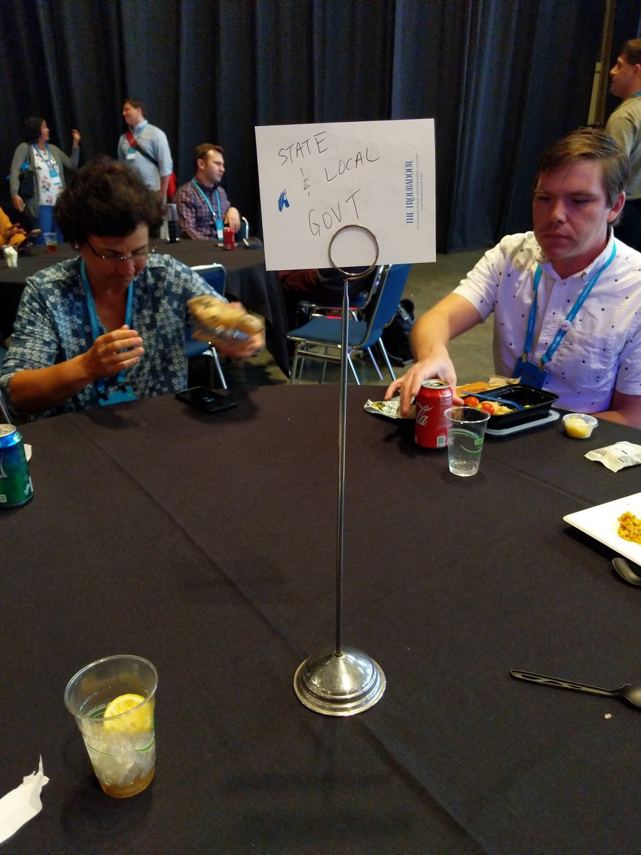 thfield's tweet photo. This meetup sign on hotel stationary handmade by an attendee perfectly represents working for a state/local government. #TC18 https://t.co/o63k70phZI