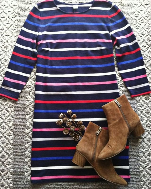 Fall in love with stripes. #bold #colorful #stripes #quartersleeve #dress #oldnavy #oldnavystyle  #ninewest  #boots #comfy #losangles #fall #fashion #wardrobe #musthaves #fashionista #affordable #style #closet #inspo #flatlay #shop #ootd #lookoftheday #i… ift.tt/2qhkxnv