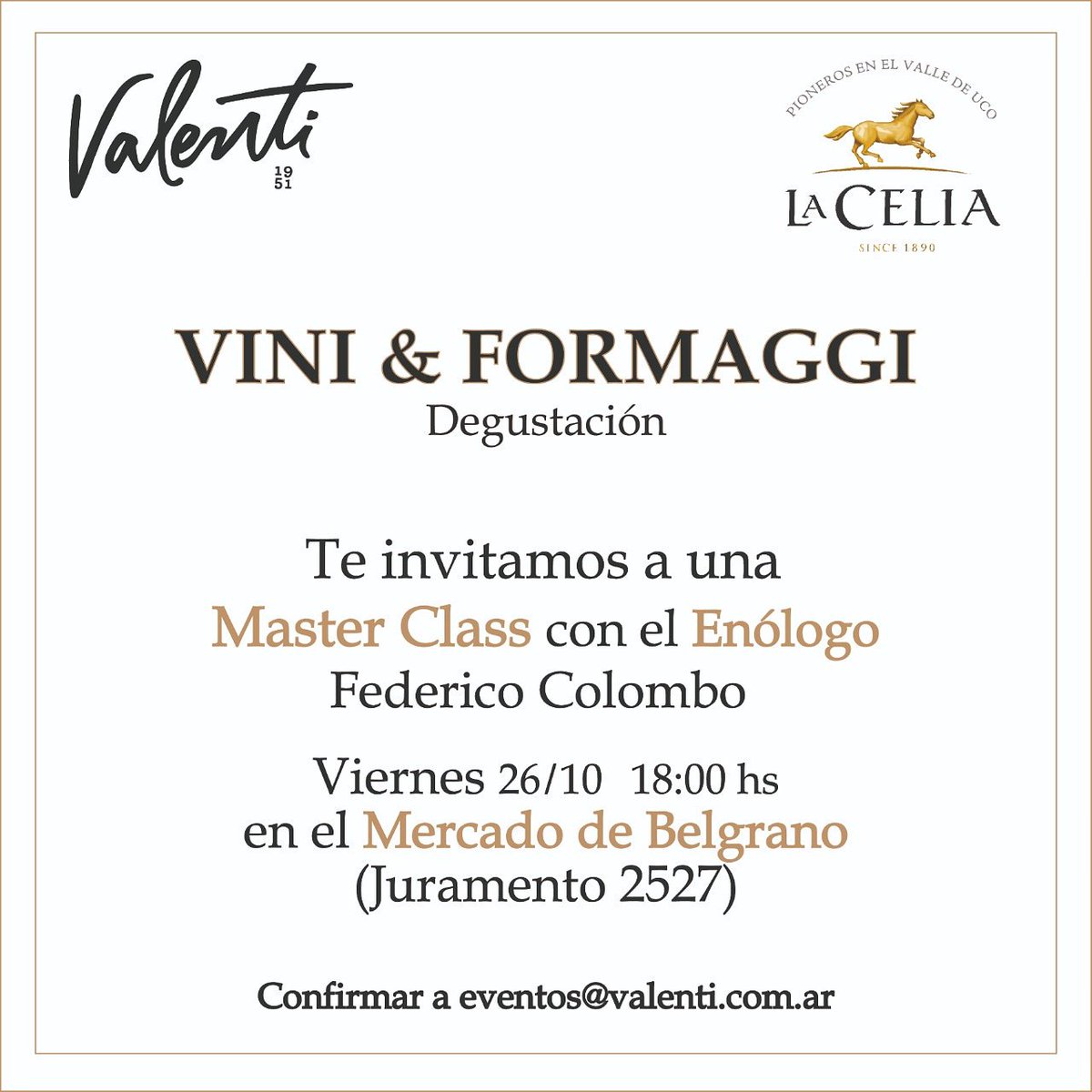Confirma a eventos@valenti.com.ar