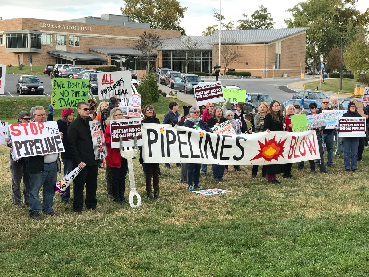LizMcCormickWV's tweet photo. Protestors of both the Mountaineer Gas pipeline in the Eastern Panhandle and Rockwool are at ⁦@ShepherdU⁩ tonight for the PSC public comment period. They chant, “No pipeline, no Rockwool!” https://t.co/br1twqFl0D