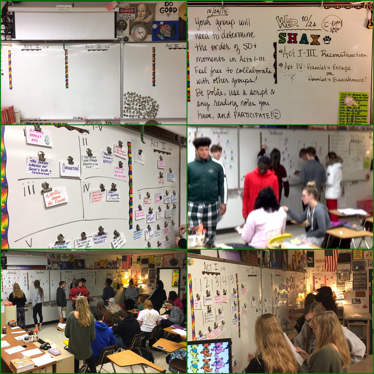 tbertramFZN's tweet image. 👍Another fantastic day with you, #Shäxpeareans!🏆
Here we see 4th & 6th Hours are 🆙 & movin for today’s challenge:
Use the magnets to construct a #timeline from randomly distributed cards, each being a quote or #plotpoint. Excellent #collaboration, #leadership, and #teamwork!