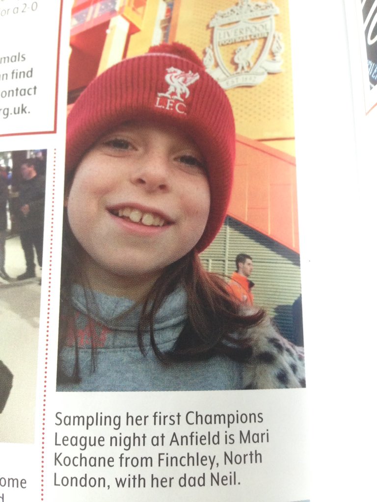 marcgaier's tweet photo. 4-0 for The Reds and a very happy granddaughter who made P72 of the match day programme 😁⚽️ #LFCRSB #championsleague https://t.co/guqE2APCVW