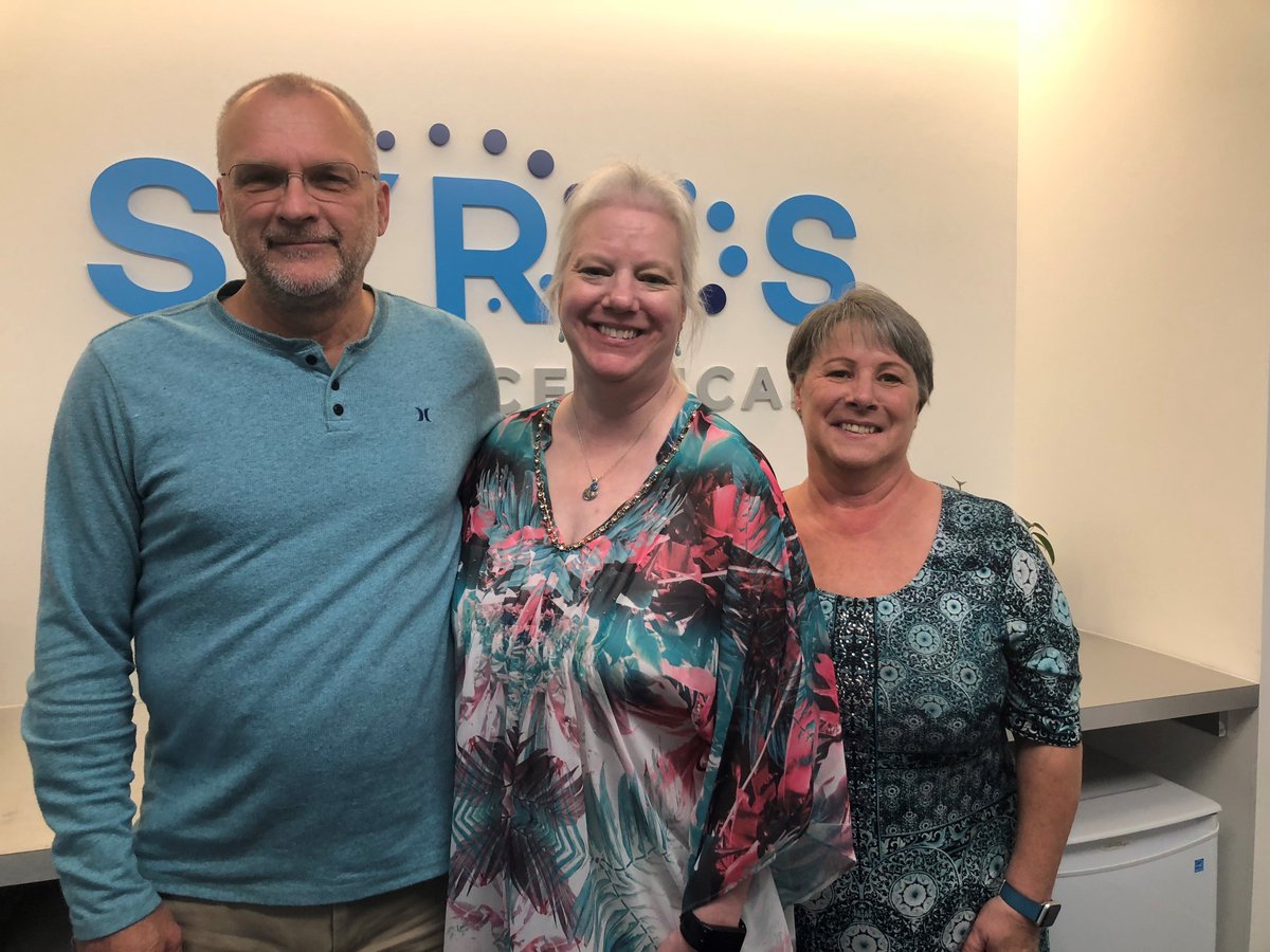 SyrosPharma's tweet image. Founders of @ovarian101, Bob &amp;amp;Diane Riche &amp;amp; Seana Roubinek (center), a patient battling her 3rd recurrence, visited our team yesterday. We’re amazed by their shared commitment to education, advocacy &amp;amp; research in support of early detection &amp;amp; better therapies for ovarian cancer.