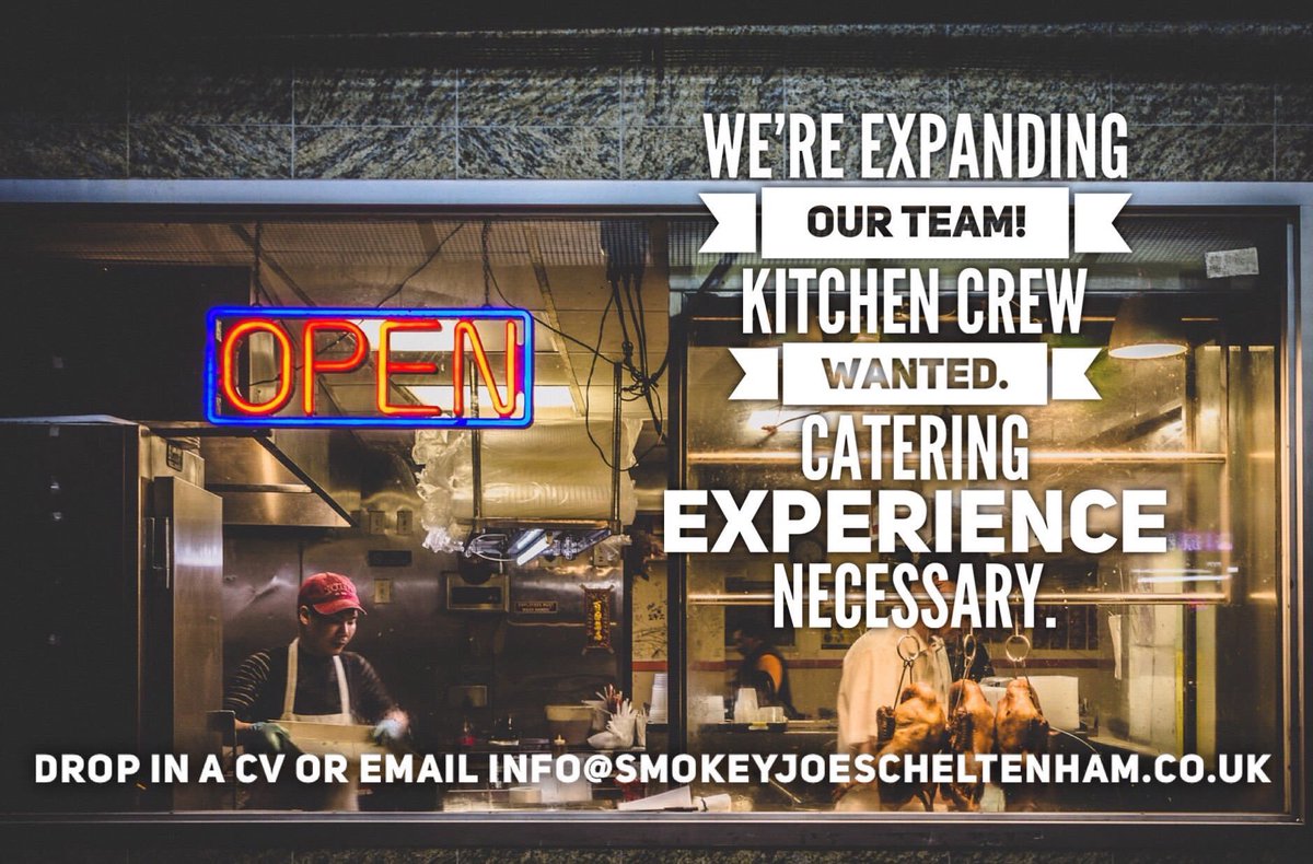 SmokeyJoesChelt's tweet photo. We’re looking for another Chef to join our team! All our food prepared from fresh. Homemade burgers, pulled pork, chilli, lasagne, mac &amp; cheese &amp; more.  Flexible hours &amp; great working atmosphere. Email info@smokeyjoescheltenham.co.uk
#Cheltenham #jobs @CheltenhamBID @OurChelt https://t.co/WBcuQA6MUq