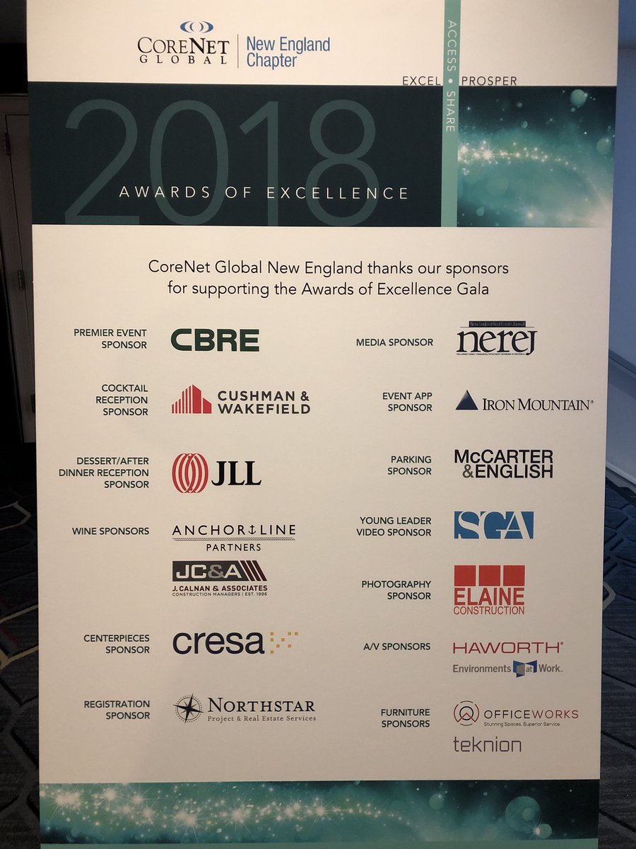 NEREJ (@nerej) on Twitter photo <a href="/CoreNetNE/">CoreNet Global | New England</a> award ceremony and thank you to the many sponsors for the night <a href="/CoreNetNE/">CoreNet Global | New England</a> award ceremony and thank you to the many sponsors for the night