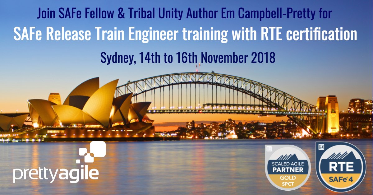 Join us in Sydney next month for a rare opportunity to take the SAFe Release Train Engineer class from one of the co-creators of the course, SAFe Fellow <a href="/PrettyAgile/">Em Campbell-Pretty</a>. Register now at: prettyagile.com.au/event/safe-rel… #SAFe #RTE #releasetrainengineer #scaledagile <a href="/ScaledAgile/">Scaled Agile</a> <a href="/bryakram05/">Bryan Kramer</a>