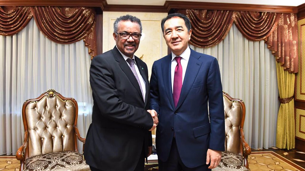 Yesterday I met with the Prime Minister of #Kazakhstan, Bakytzhan Sagintayev. We discussed development of health systems 🌎, access to medical services and education, and utilization of digital technologies to improve the health infrastructure. It’s time for #HealthForAll.