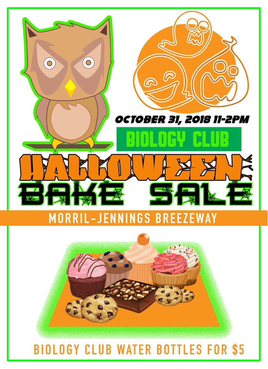 Hey, Owls! Stop by next Wednesday and grab a spooky treat on your way to class!! All donations will go to our club funding ;) Shout out to the graphics department for making this awesome flyer for us!