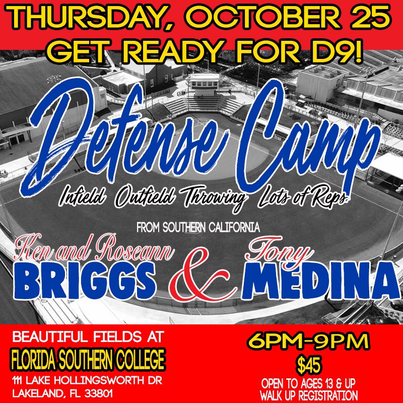 SCA14U's tweet image. TOMORROW IN FLORIDA! Get ready for D9 and get a defense workout in with Briggs and Medina! Open to all.