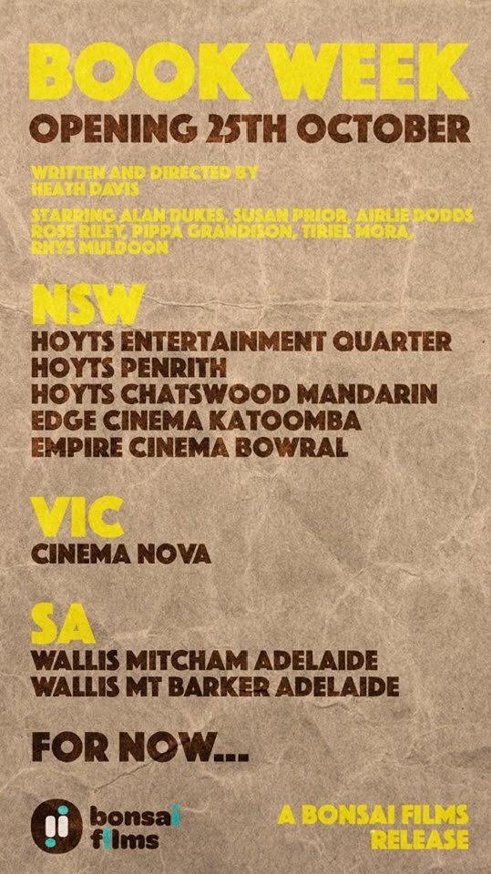 WhiteRoninFilms's tweet photo. “Wittily scripted, sharply characterised, and smartly performed, Book Week is a little gem of a film. “ via  @filmink. 
@heathy78 ‘s latest film appears in select cinemas across Australia today! #bookweek #bookweekmovie #SupportIndieFilm https://t.co/rtbzTB8Pyr