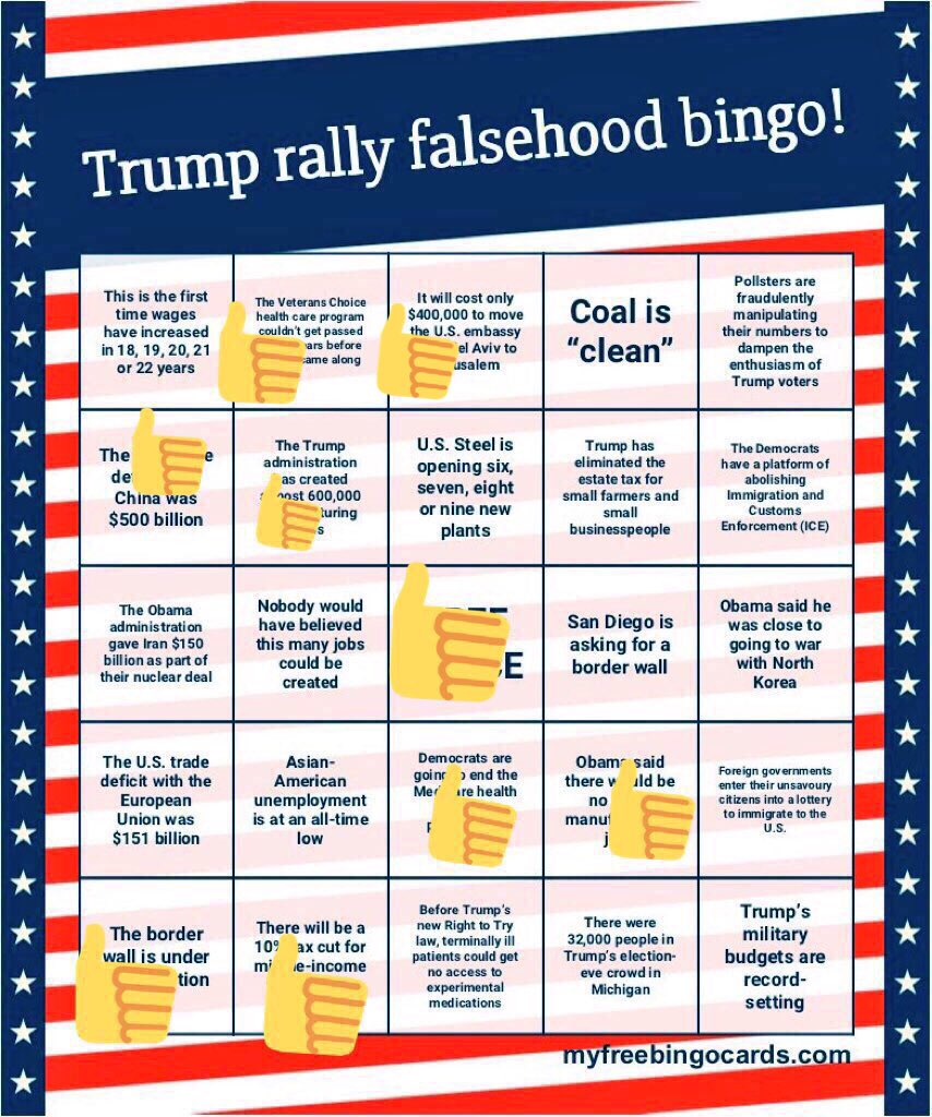 The Latest Potus Speech In Mosinee Wisconsin That S A Rally Falsehood Bingo