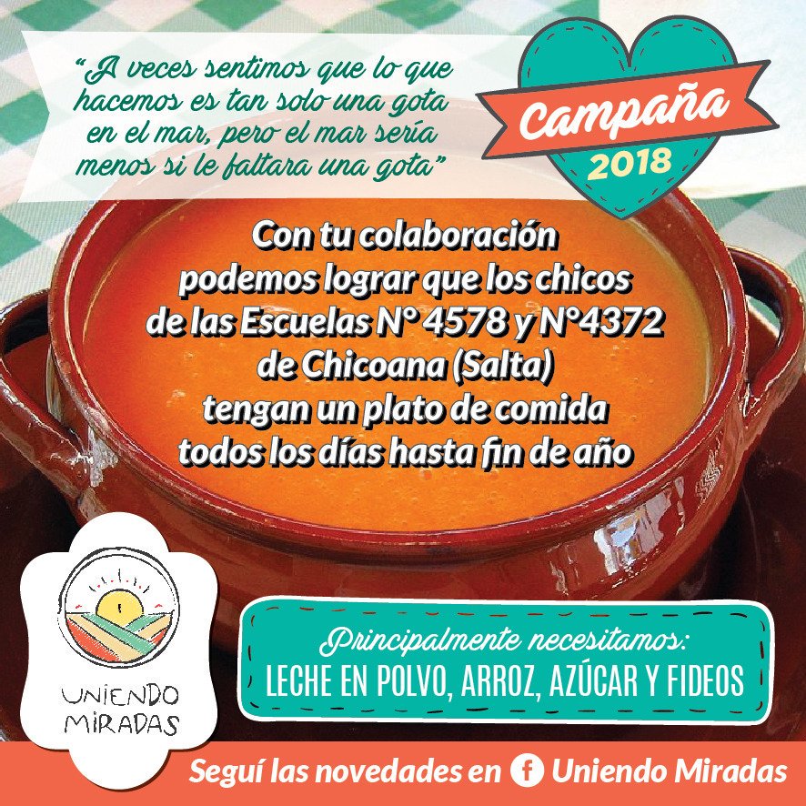 UniendoMiradas's tweet photo. Seguimos juntando.Lo que tengas en casa: 1 paquete, una lata. Todo sirve y ayuda mucho. #HambreCero #BuenMiercoles #Salta https://t.co/wbBnjWYKZy