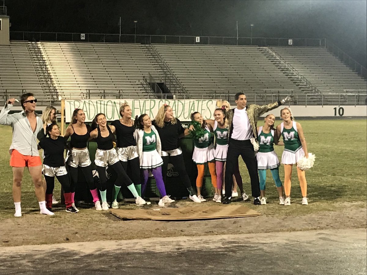 FMHS_SGA's tweet photo. Senior Greenie Growl Skit- the Fort Myers players of the 80s dance and play their way past East Lee https://t.co/eP26AdQRkm
