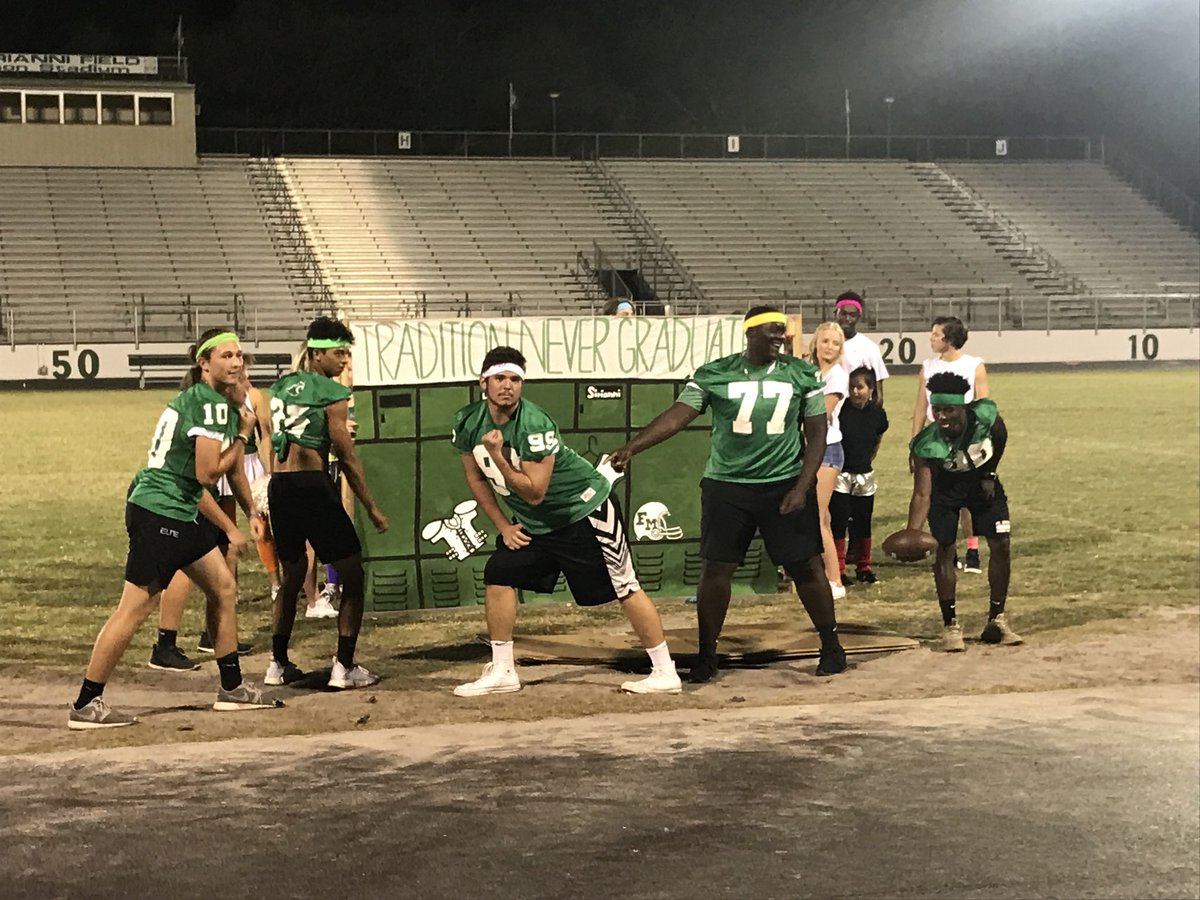 FMHS_SGA's tweet photo. Senior Greenie Growl Skit- the Fort Myers players of the 80s dance and play their way past East Lee https://t.co/eP26AdQRkm