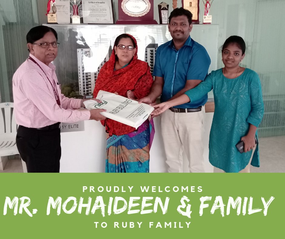 Ruby_Builders's tweet photo. Handing over of Flat No: S1, #RubyShantham to Mr. Mohaideen &amp; Family. Hearty congratulations for a blissful life with Ruby Family.
#RubyBuilders #buildingfuture #handingover https://t.co/pJvL5IDYkM