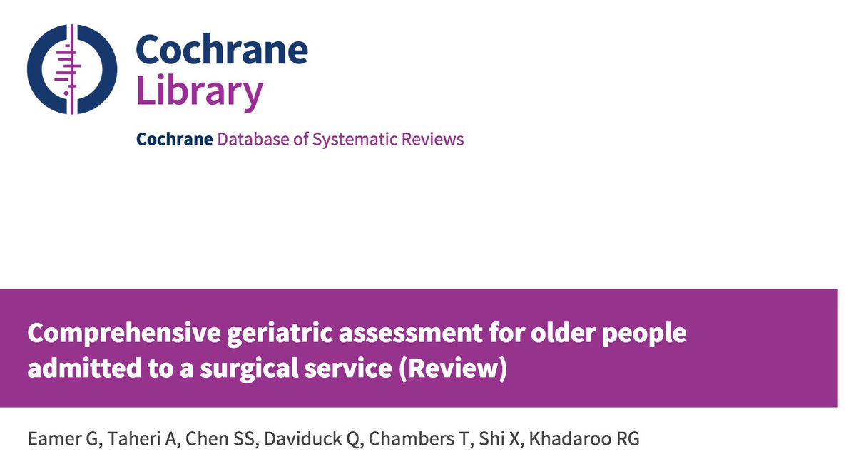 camilla_wong's tweet photo. Comprehensive geriatric assessment for older people admitted to a surgical service @cochranecollab systematic review: https://t.co/2UMfvPQsAJ Reduces mortality and discharges to higher level of care in hip fracture. #geriatrics https://t.co/KnUVkBjOTC