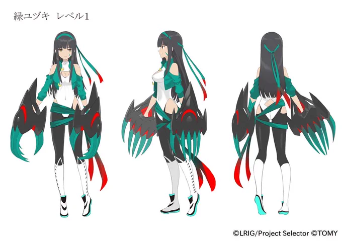 本日発売のWIXOSS構築済みデッキ「デュアルブラスト」の「爪牙 遊月」(緑遊月)のキャラクターデザインを担当しました。設定画の公開許可を頂きました。レベル0～2の3面図がこちらになります。 https://t.co/X42VVUHbKK #wixoss #ウィクロス #ワイルズ発売記念 