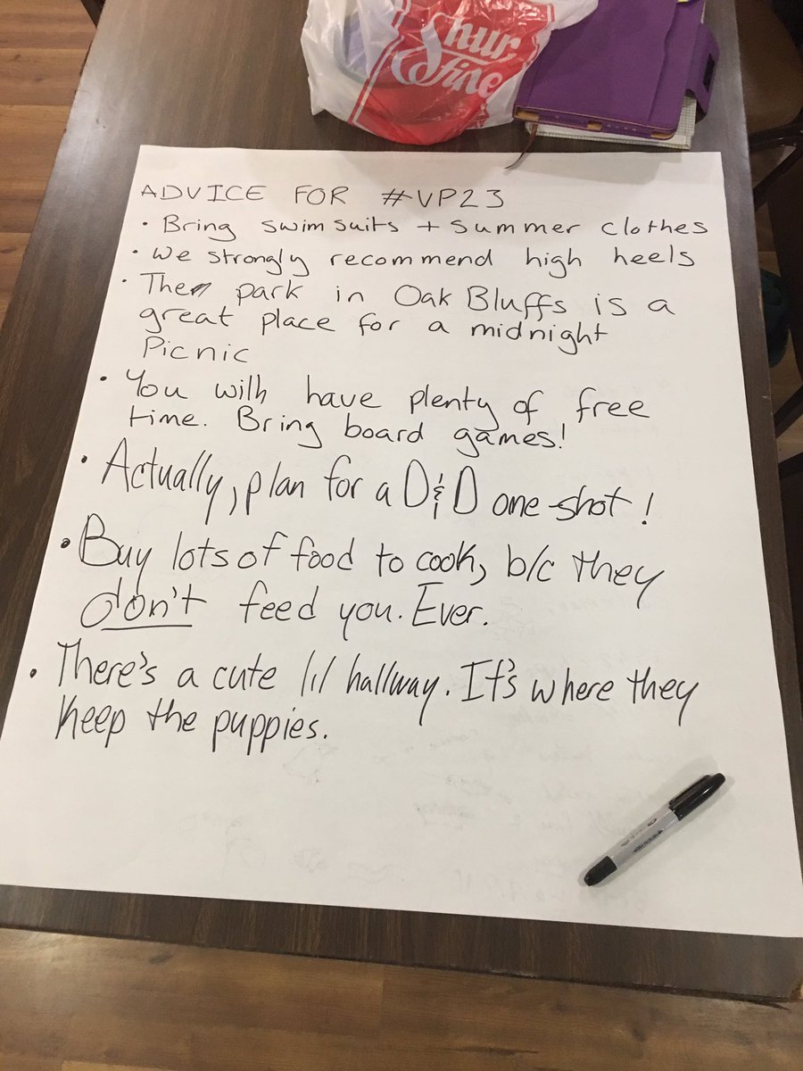 List of advice including "you will have plenty of free time, bring games!" And "there's a cute lil hallway. It's where they keep the puppies."