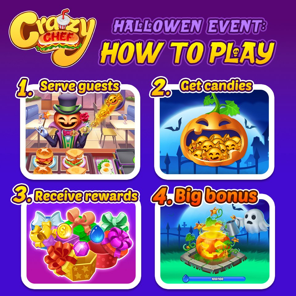 CrazyChef14's tweet photo. #Halloween  #Crazychef 🎃Halloween event🎃 is open NOW! UPDATE your game and Win rewards🎁!               
Tips: The halloween candies🍬 can drop randomly. It's time to try your luck🎀!
🎮https://t.co/nksHpA1BM3 https://t.co/oxwzqQTFqA