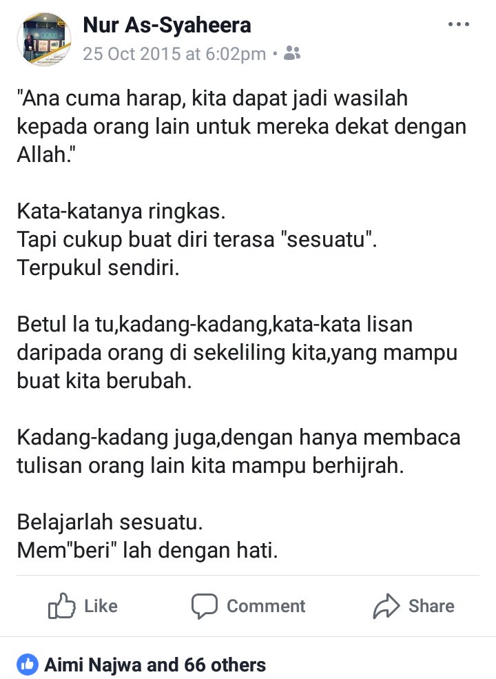 nurassyaheera's tweet photo. Teruskan langkah mu.
Memberi lah dengan hati.
Pasti kamu tidak akan berasa kecewa jika tidak dihargai.
Believe it.
#tbmemory https://t.co/OyZzaOHNET
