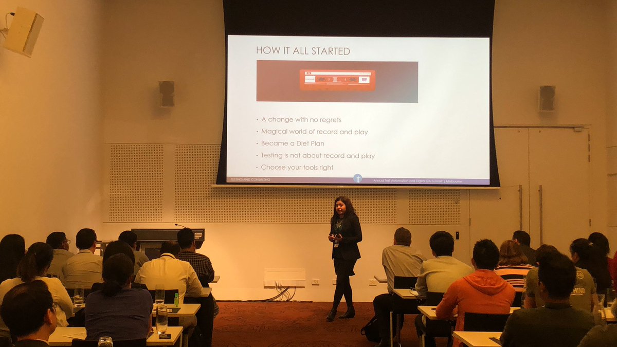 testingmindcon's tweet photo. Conquering #automation challenges amid evolving technology and methodology by @shellytiwari2 @myxplor at #TestAutomation & #digital #qa #summit #Melbourne #TAS18 https://t.co/60GV2bEgnE