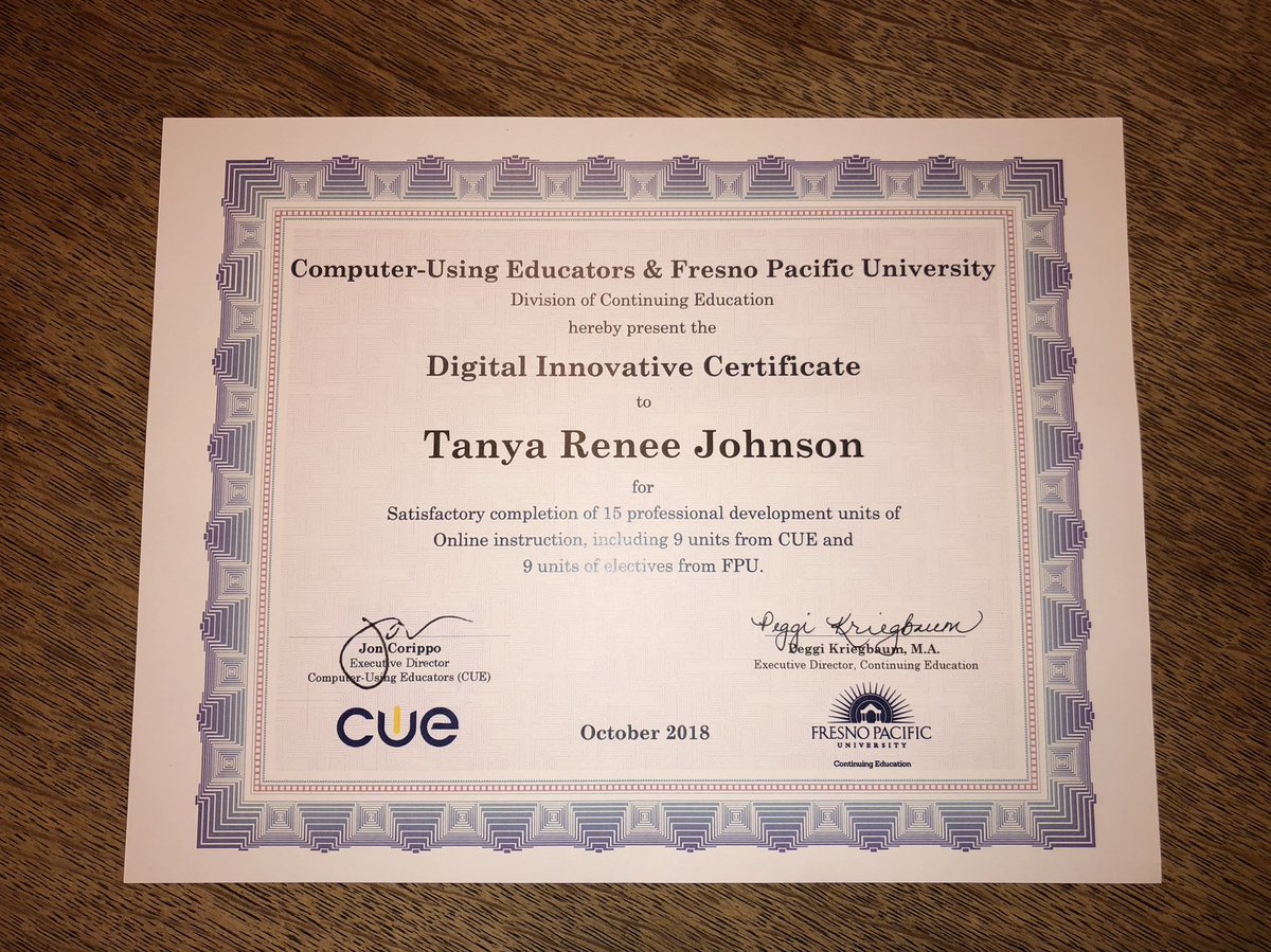 ReneeJohnsonedu's tweet photo. After 6 months of HARD work, learning a LOT from the other members of the cohort, and growing as an educator, it is official: CUE Digital Innovator! Woohoo! #CUEDI @cueinc https://t.co/q9GS9ivyil