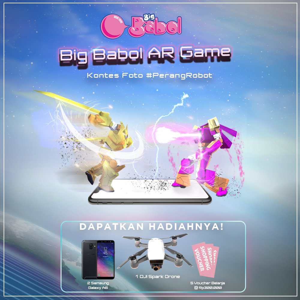 Big Babol bagi-bagi hadiah lagi! Kali ini saatnya buat dapetin hadiah 1 DJI Spark Drone, 2 Samsung Galaxy A6, dan 5 voucher belanja masing-masing Rp300.000. Mau? Yuk, simak baik-baik syarat dan ketentuannya di bit.ly/PerangRobotBig…!