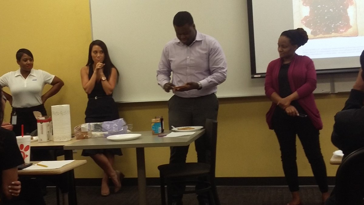 Nabaucf's tweet photo. We had a lot of fun during our KPMG meeting! They hosted a fun peanut butter and jelly sandwich game. We were to write down directions on how to make a sandwich and  then have another member create the sandwich by following our  instructions word-for-word. https://t.co/ra5QYr7tdD