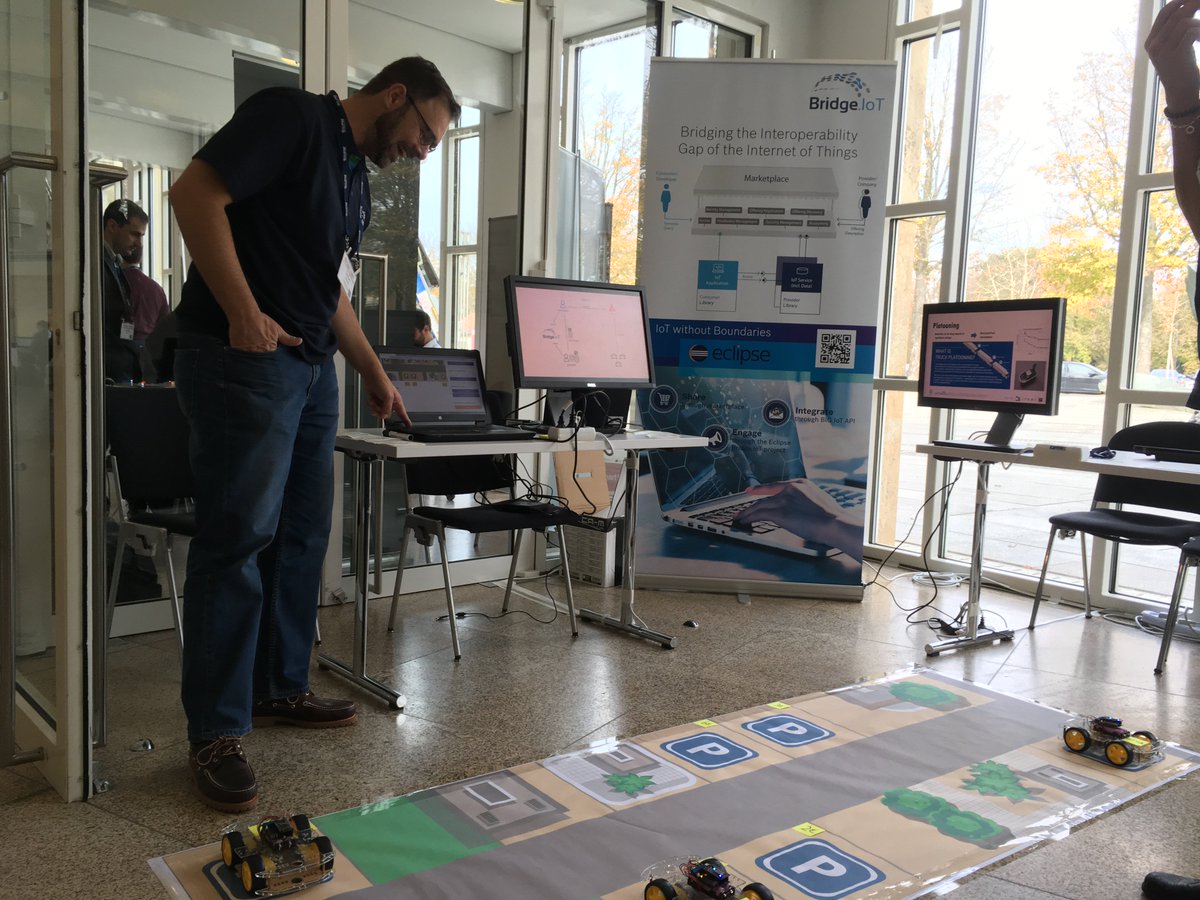 stefanjschmid's tweet image. @BIG_IoT in action at the IoT Playground of the #EclipseCon 2018. A Smart Parking Use Case was demonstrated, powered by the parking data traded on the BIG IoT Data Marketplace (market.big-iot.org). The new Eclipse project #BridgeIoT was introduced.