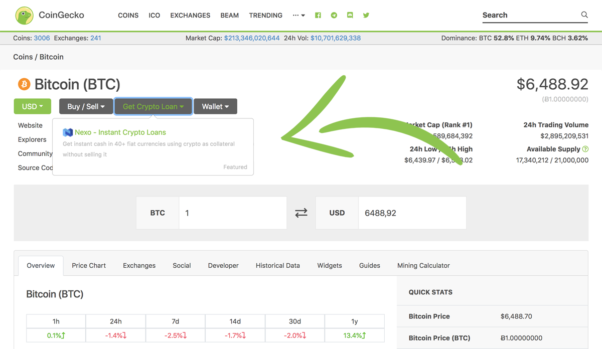 Nexo is honored to have a dedicated button for our instant crypto loans on  @coingecko, the amazing service that provides the blockchain community with  the tools for evaluating digital assets, enjoyed by