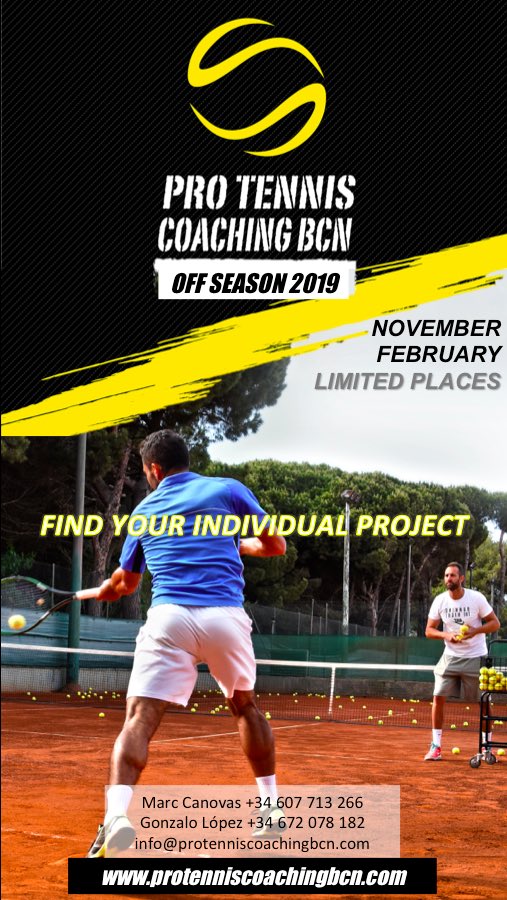 OFF SEASON 2019 🎾🔥 From November to February, find your individual project in small training groups. Closest environment to private training.  LIMITED PLACES!

#traintosucced  #protennis #coaching #wta #spain #barcelona #itf #protenniscoachingbcn #team #ATP #Bcn #grandslam
