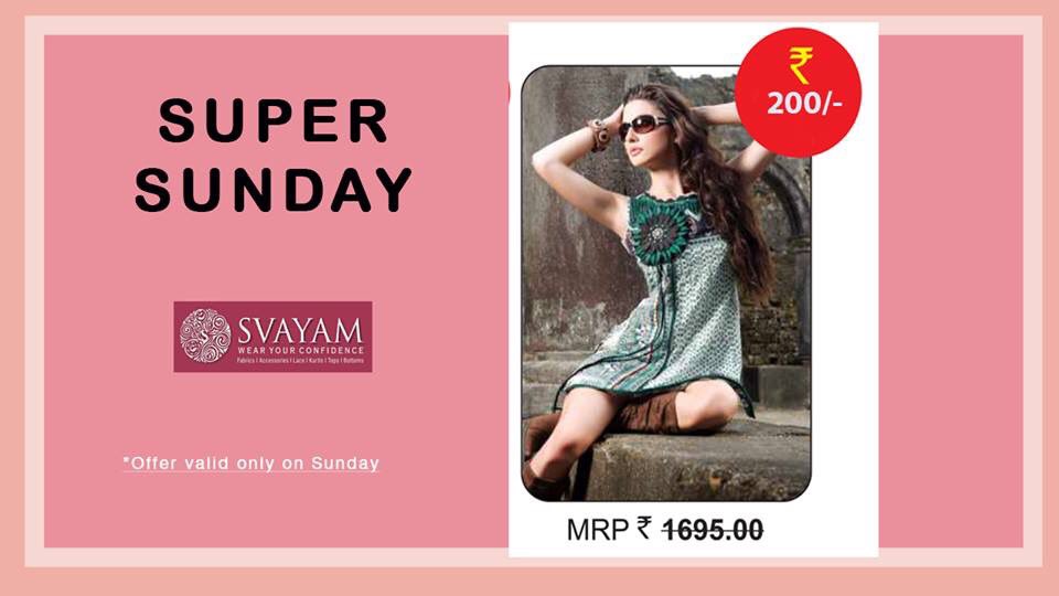 SvayamGroup's tweet photo. Super Sunday Kurtis starting Rs 250 onwards at Svayam Showroom - 4 AB, Kandivali Industrial Co-op industrial estate, Hindustan Naka, Kandivali West, Mumbai - 400067.
Mob : 9082763728

Super Sunday - Every Sunday. 
*Offer valid till stocks last https://t.co/PywD03059Z