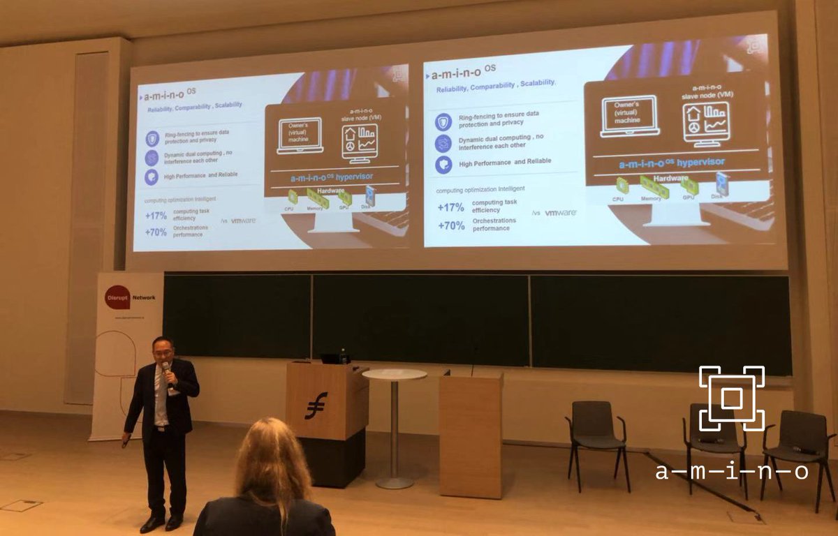 amino_network's tweet photo. During #EWCC, part of The German Blockchain Week, Felix's presentation of #Amino left the German as well as international audience astonished on the capabilities and potential of the decentralised cloud computing network. EWCC link: https://t.co/GuO2KNPqSJ https://t.co/oYE3JgIIeL